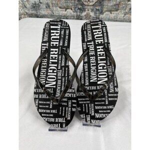 True Religion Malaya Womens Flip Flops Size 9/10 Thong Sandals Black White